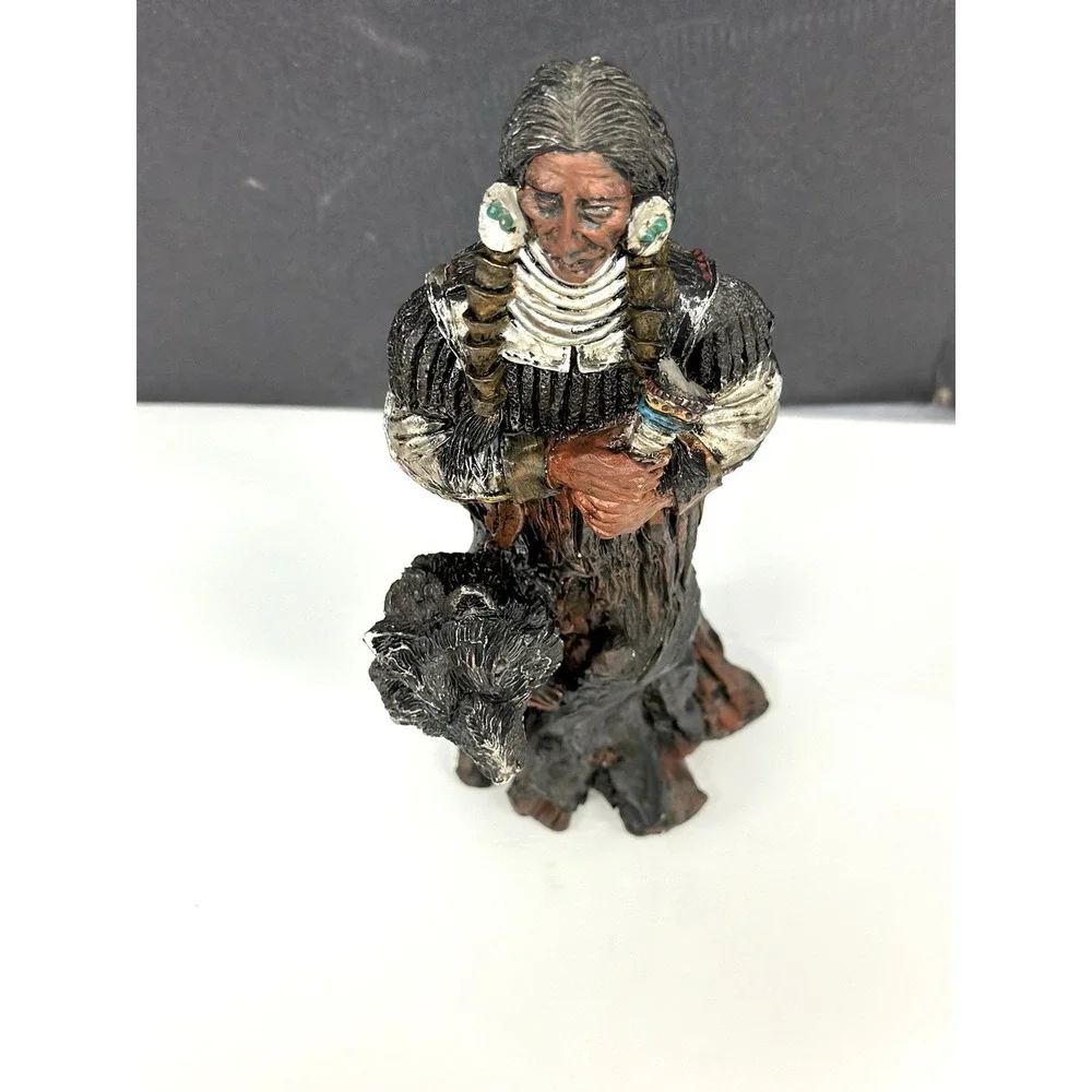 Vintage Resin Native American with Wolf Statue 9